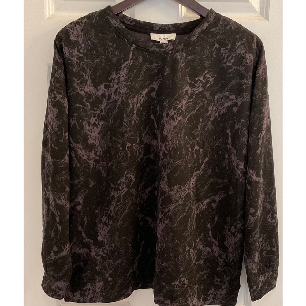 H Halston Studio Marbled Print Pullover Sweatshirt - NWT - Size Small